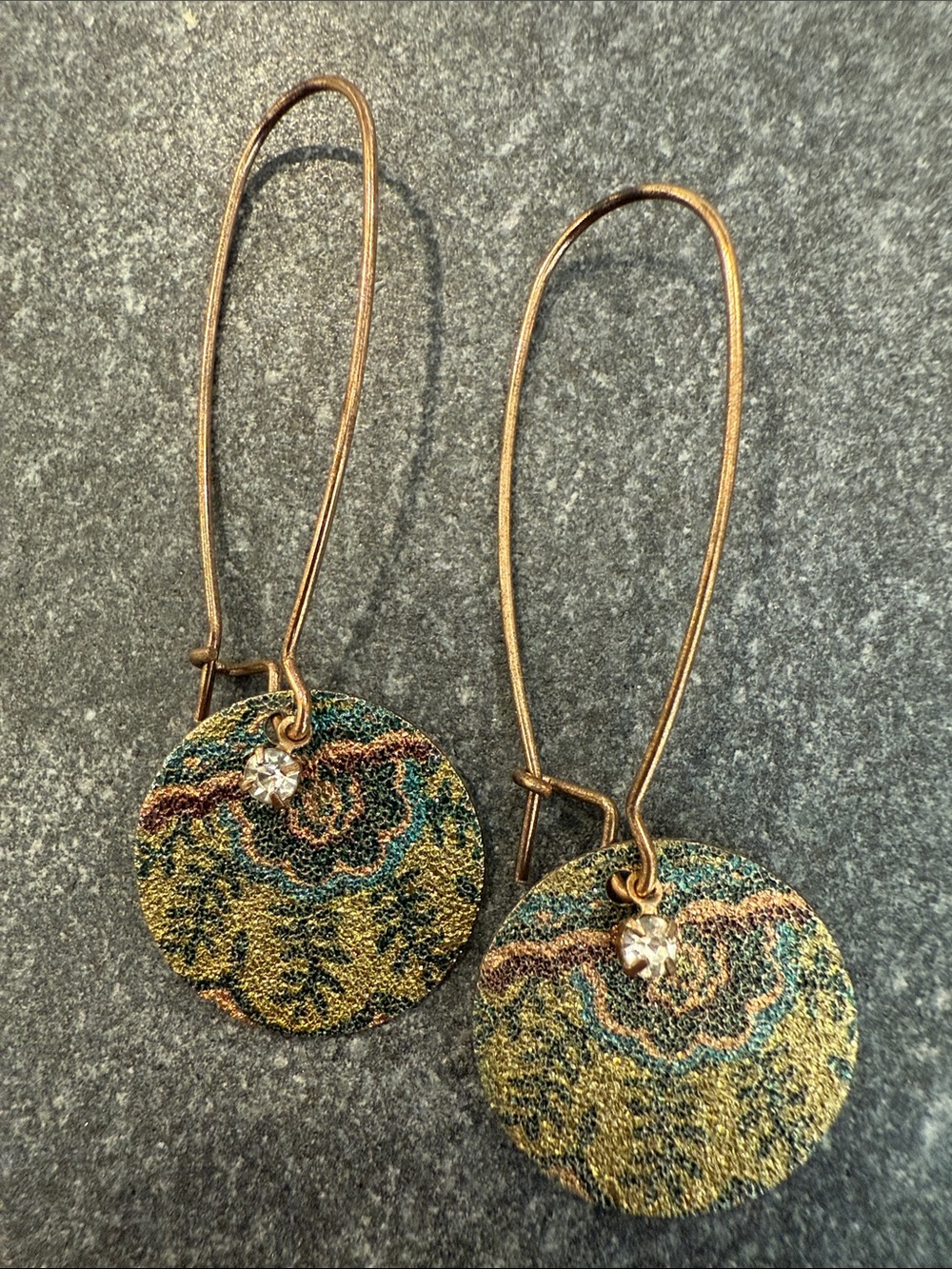 Gold-Tone Textured Multicolor Disc Drop Earrings with Crystal Accent